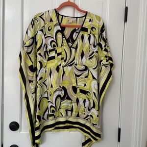 Michael Kors  V-Neck Tie-Waist Printed Tunic / Cover Up - Yellow/Black